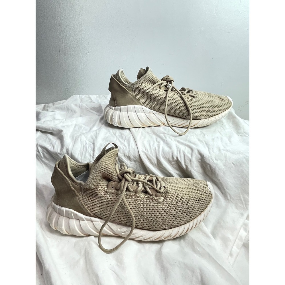 Adidas Tubular Doom Sock Primeknit Sneakers Tan Beige Mens Size 8